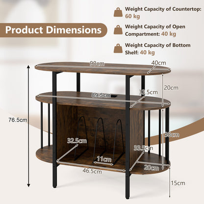 Large Record Player Stand w/LED Lights Charging Station & Display Shelves for Music Corner-Rustic Brown