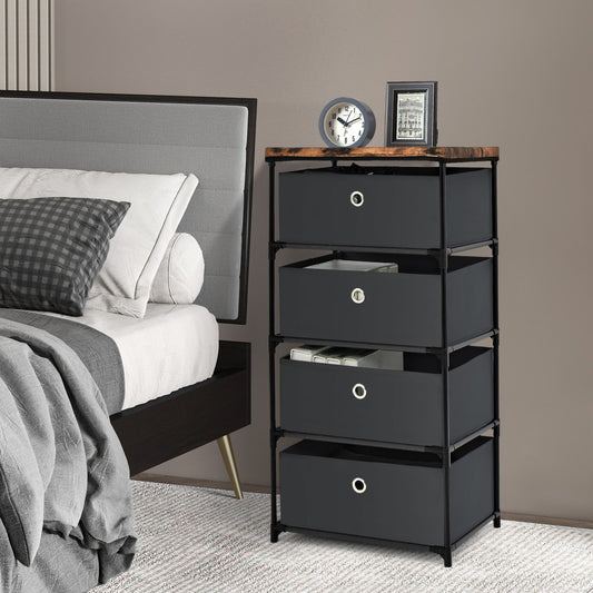 4-Tier Fabric Dresser with Drawers and Metal Frame-Black