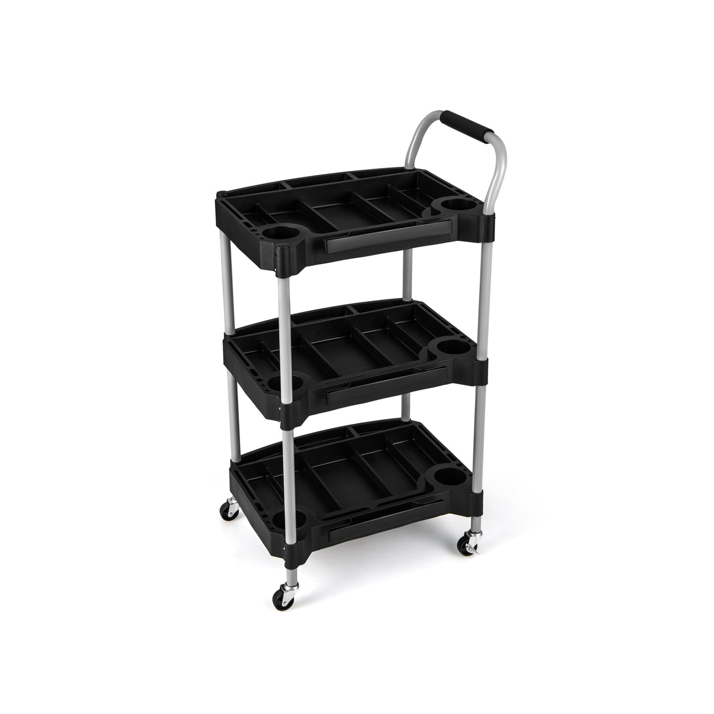 Large Capacity Utility Cart with Multiple Divider, Sponged Handle and Swivel Wheel-Black