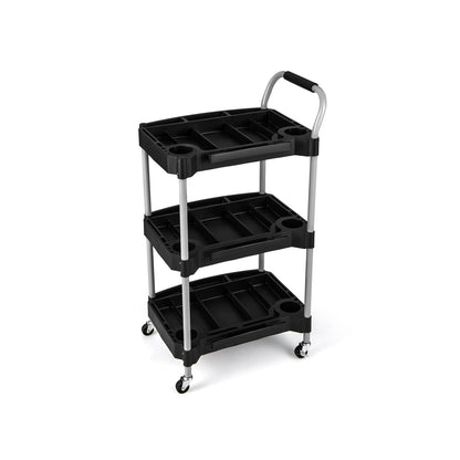 Large Capacity Utility Cart with Multiple Divider, Sponged Handle and Swivel Wheel-Black