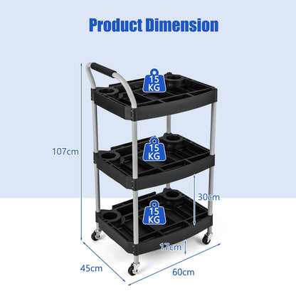 Large Capacity Utility Cart with Multiple Divider, Sponged Handle and Swivel Wheel-Black