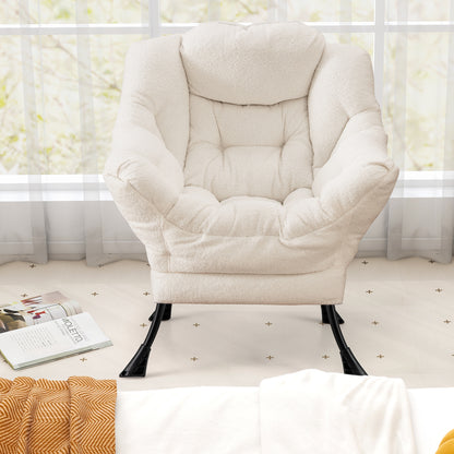 Large Lazy Chair with Cozy Head Pillow and Storage Pocket-Beige
