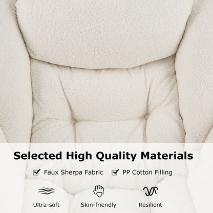Large Lazy Chair with Cozy Head Pillow and Storage Pocket-Beige