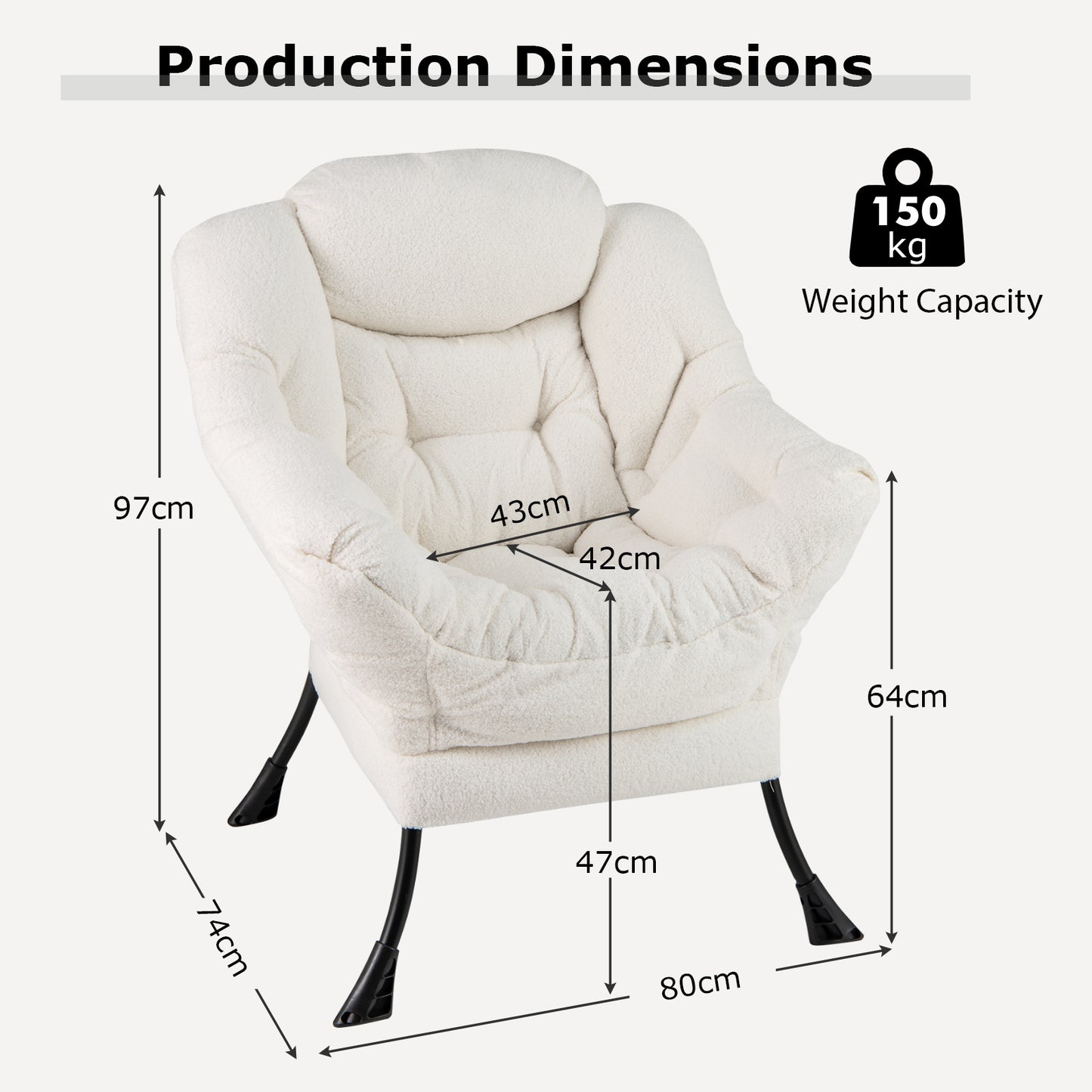 Large Lazy Chair with Cozy Head Pillow and Storage Pocket-Beige