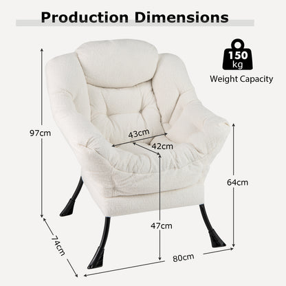 Large Lazy Chair with Cozy Head Pillow and Storage Pocket-Beige