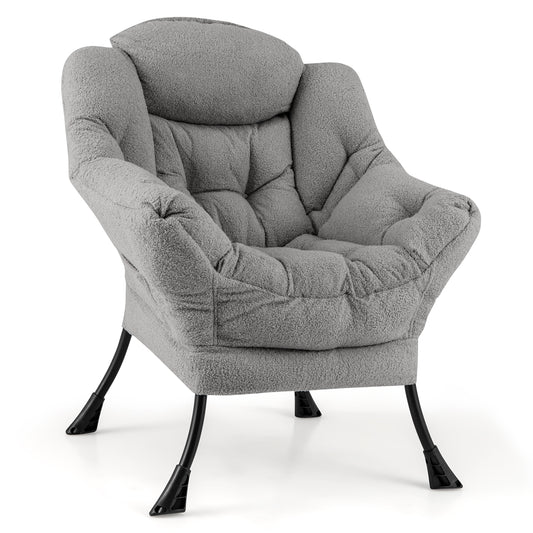 Large Lazy Chair with Cozy Head Pillow and Storage Pocket-Grey