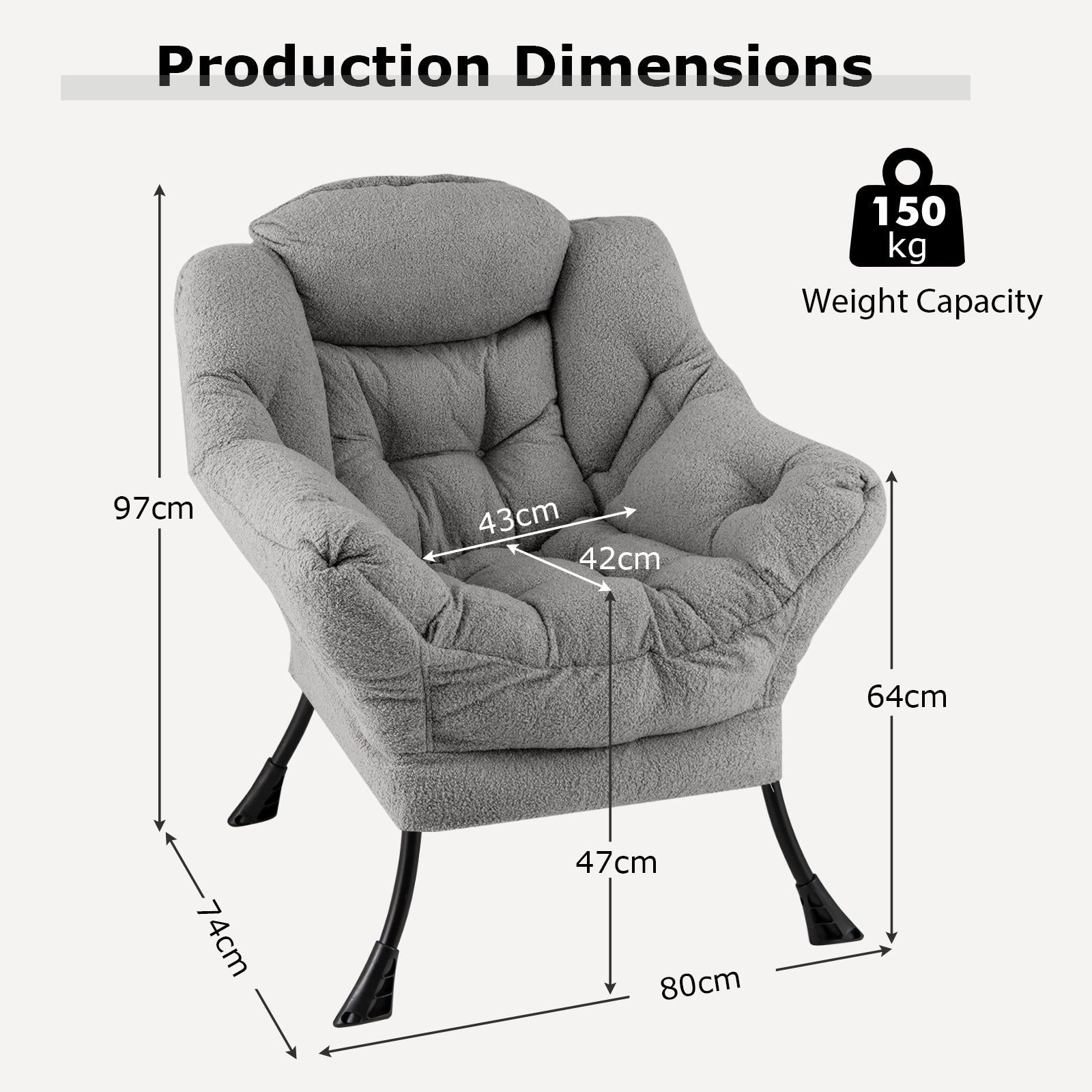 Large Lazy Chair with Cozy Head Pillow and Storage Pocket-Grey