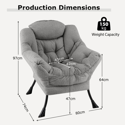 Large Lazy Chair with Cozy Head Pillow and Storage Pocket-Grey