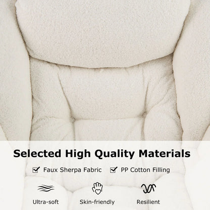 Large Lazy Chair with Cozy Head Pillow and Storage Pocket-Beige