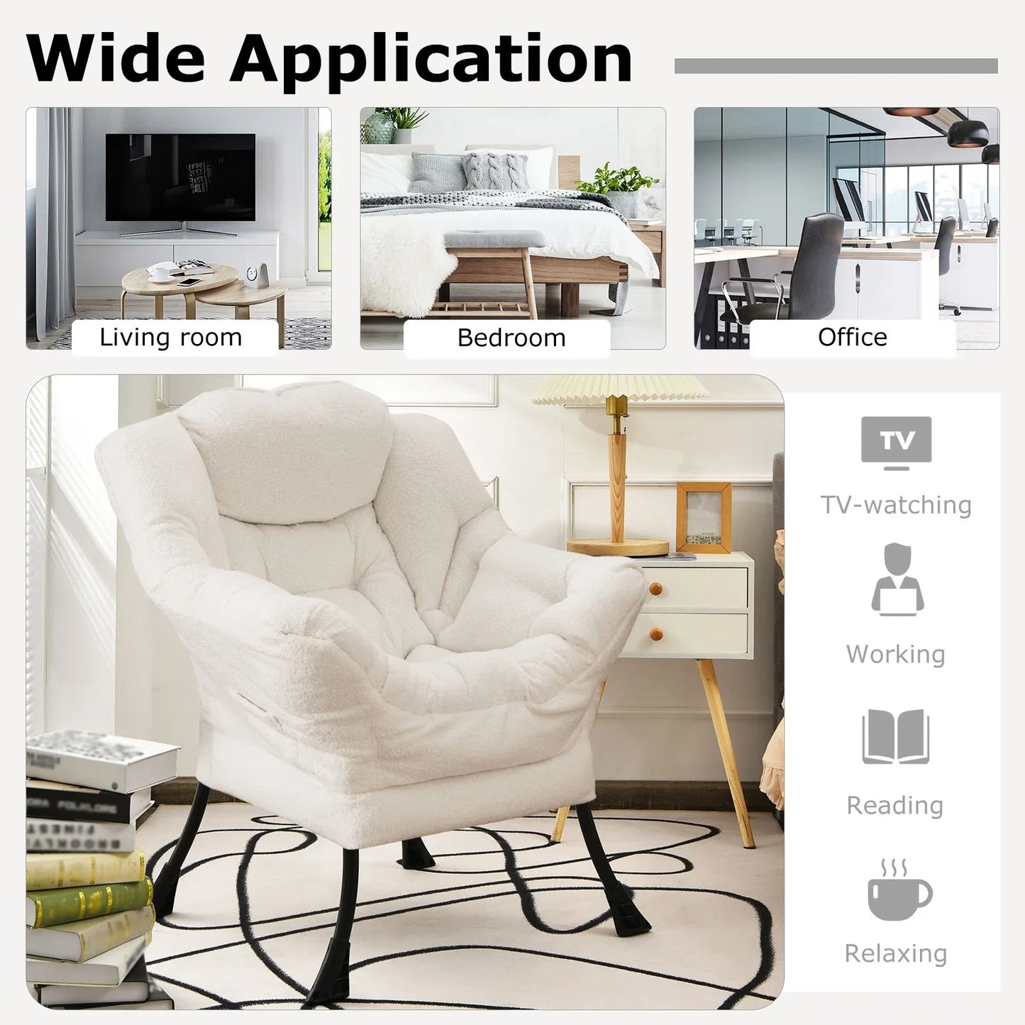 Large Lazy Chair with Cozy Head Pillow and Storage Pocket-Beige