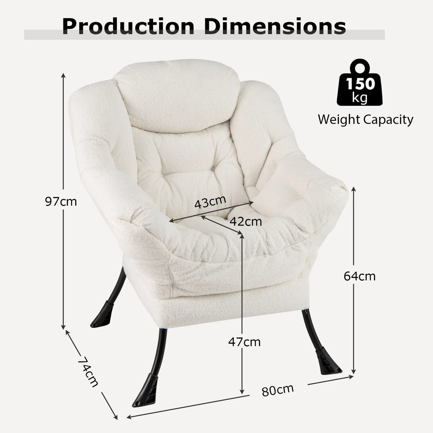 Large Lazy Chair with Cozy Head Pillow and Storage Pocket-Beige
