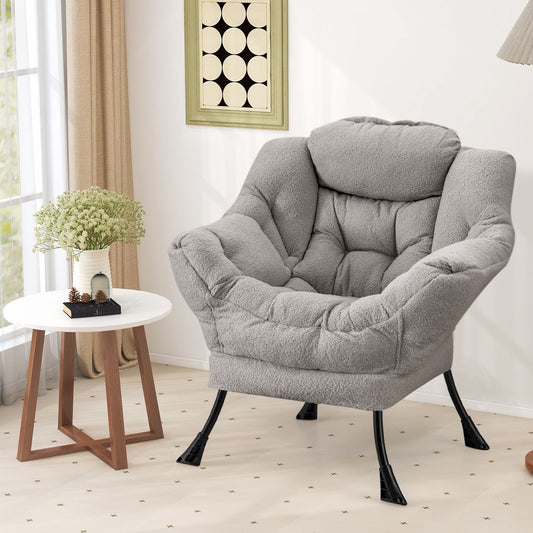 Large Lazy Chair with Cozy Head Pillow and Storage Pocket-Grey