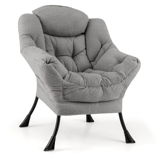 Large Lazy Chair with Cozy Head Pillow and Storage Pocket-Grey