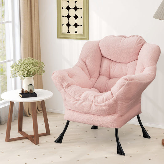 Large Lazy Chair with Cozy Head Pillow and Storage Pocket-Pink