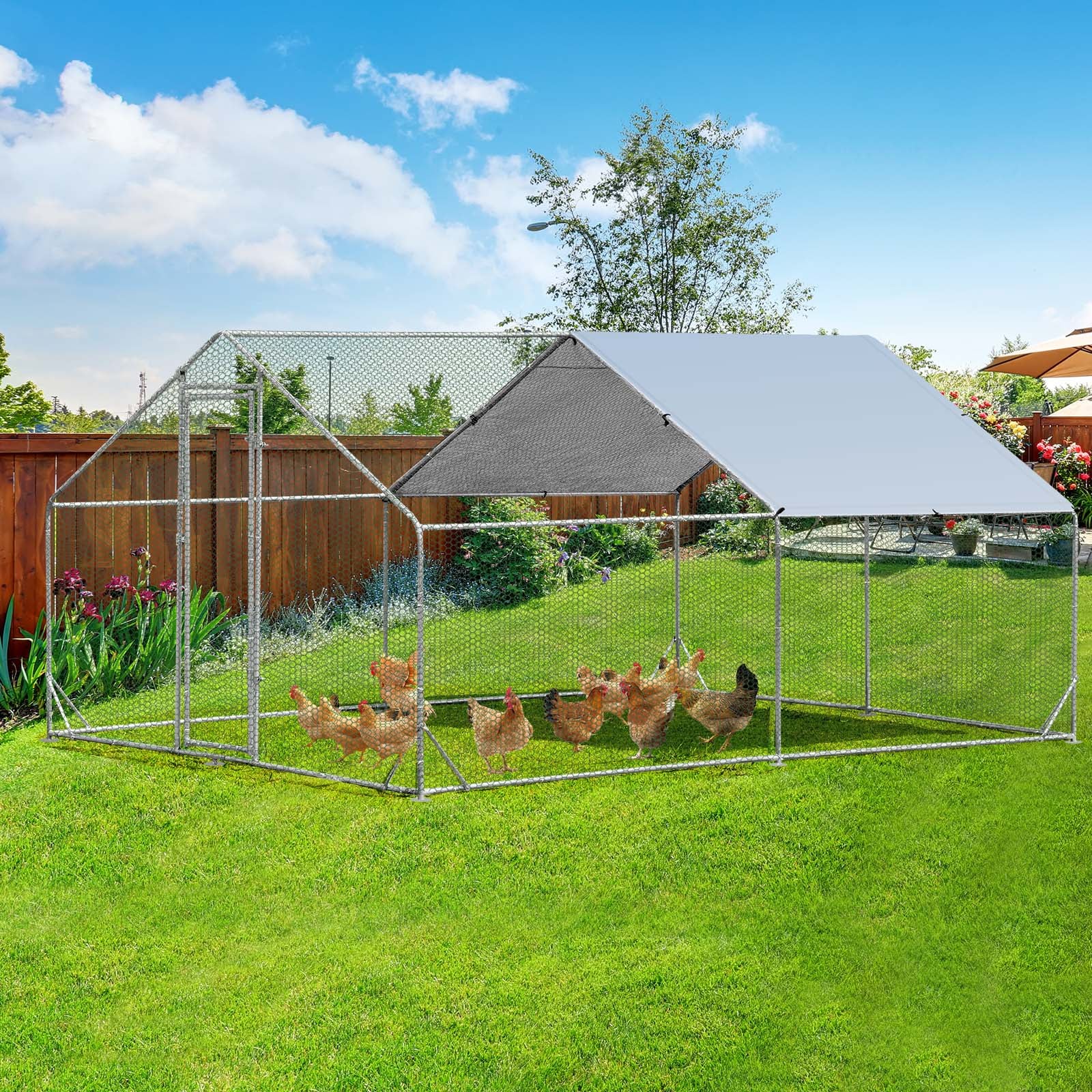Large Spire-Shaped Chicken Coop with Sun-Protective Cover-400 cm x 300 cm x 195 cm