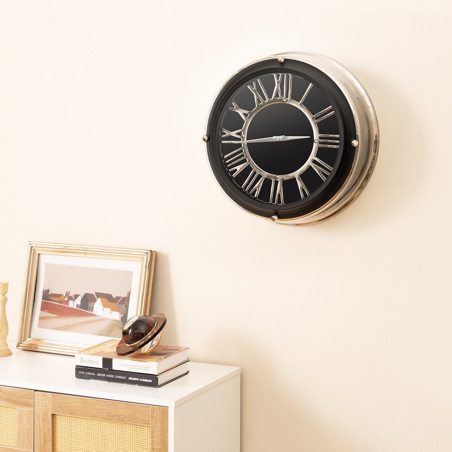 14/17.5 Inch Silent Wall Clock with Silver Frame-S