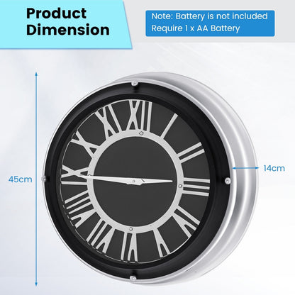 14/17.5 Inch Silent Wall Clock with Silver Frame-L