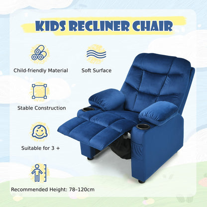 Adjustable Larger Kids Lounge Recliner Chair with 2 Cup Holders-Blue
