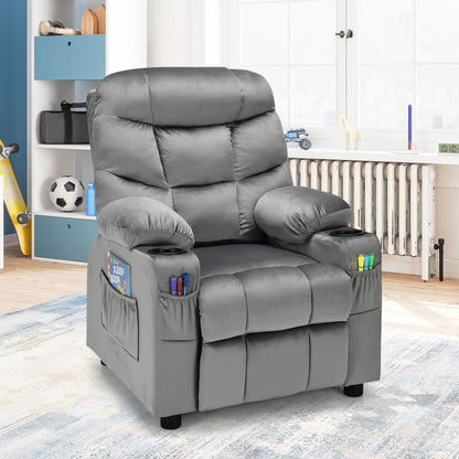 Adjustable Larger Kids Lounge Recliner Chair with 2 Cup Holders-Grey