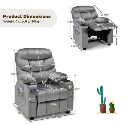 Adjustable Larger Kids Lounge Recliner Chair with 2 Cup Holders-Grey