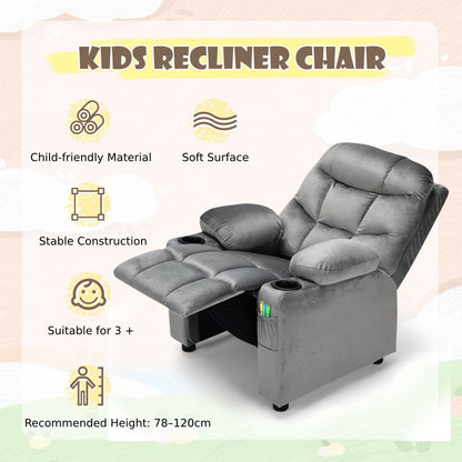 Adjustable Larger Kids Lounge Recliner Chair with 2 Cup Holders-Grey