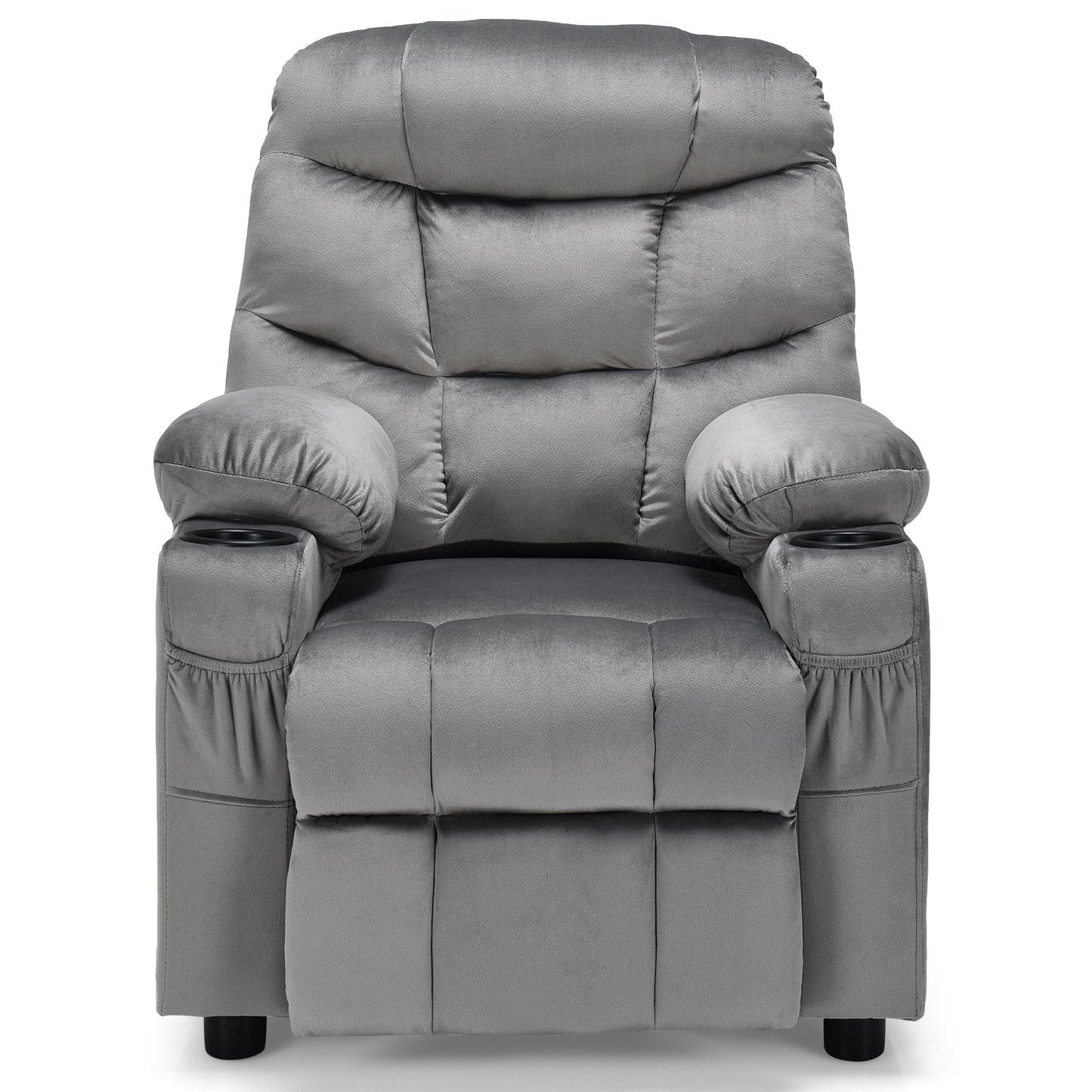 Adjustable Larger Kids Lounge Recliner Chair with 2 Cup Holders-Grey