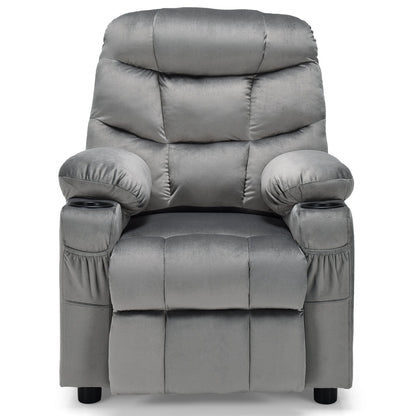 Adjustable Larger Kids Lounge Recliner Chair with 2 Cup Holders-Grey