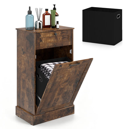 Laundry Cabinet with Tilt Out Hamper Drawer and Removable Bin for Bathroom-Rustic Brown