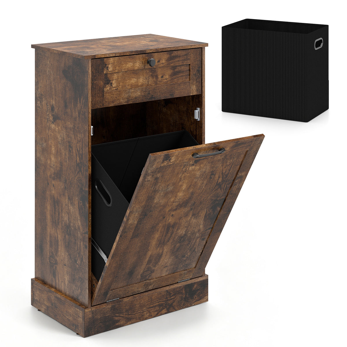 Laundry Cabinet with Tilt Out Hamper Drawer and Removable Bin for Bathroom-Rustic Brown