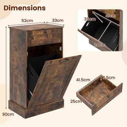 Laundry Cabinet with Tilt Out Hamper Drawer and Removable Bin for Bathroom-Rustic Brown