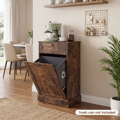 Laundry Cabinet with Tilt Out Hamper Drawer and Removable Bin for Bathroom-Rustic Brown
