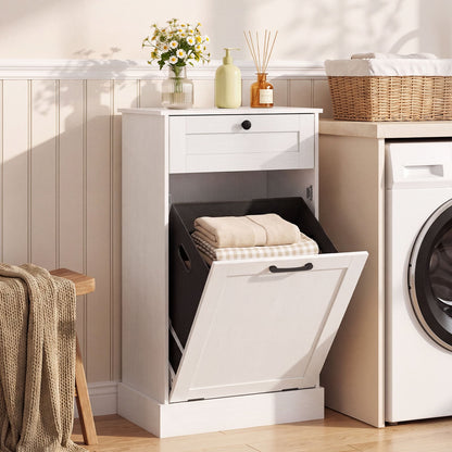 Laundry Cabinet with Tilt Out Hamper Drawer and Removable Bin for Bathroom-White