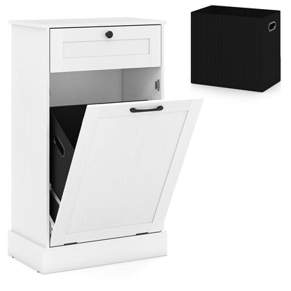 Laundry Cabinet with Tilt Out Hamper Drawer and Removable Bin for Bathroom-White