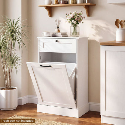 Laundry Cabinet with Tilt Out Hamper Drawer and Removable Bin for Bathroom-White