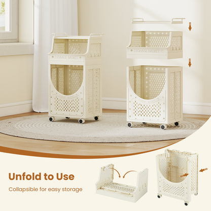 3/4-Tier Laundry Cart with Large Hamper and Lockable Wheels-Beige-3-Tier