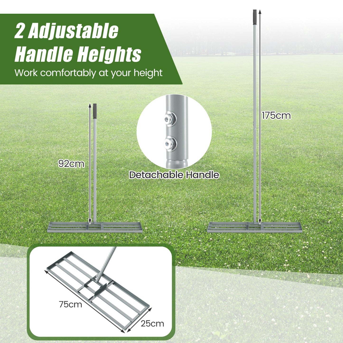 Lawn Leveling Rake Heavy Duty Lawn Level Tool for Soil Farm-Silver