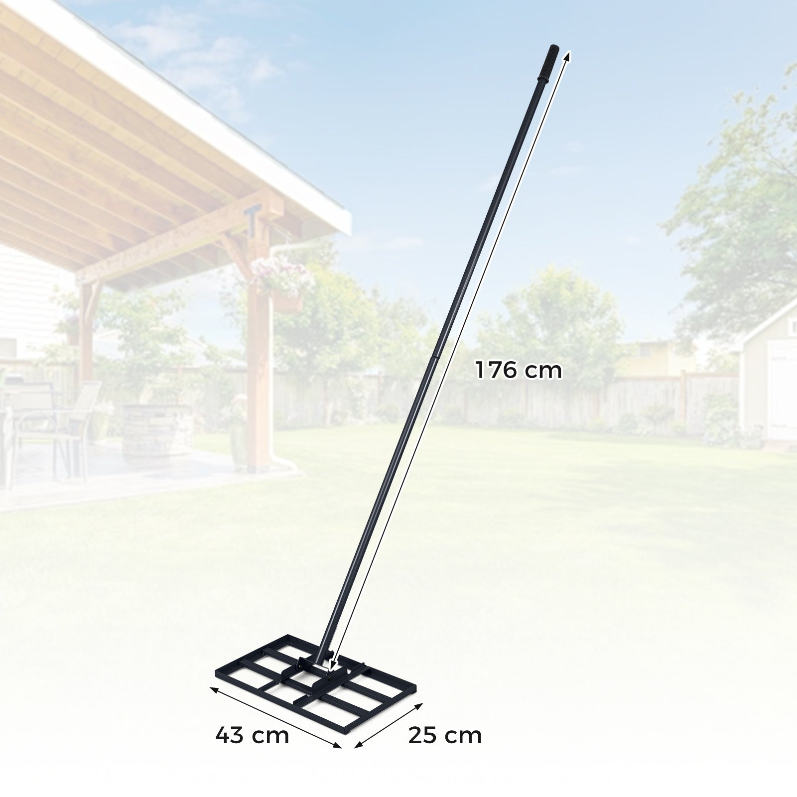 Lawn Leveling Rake Heavy-Duty Metal Levelawn Tool with 43 x 25 cm Plate-Black