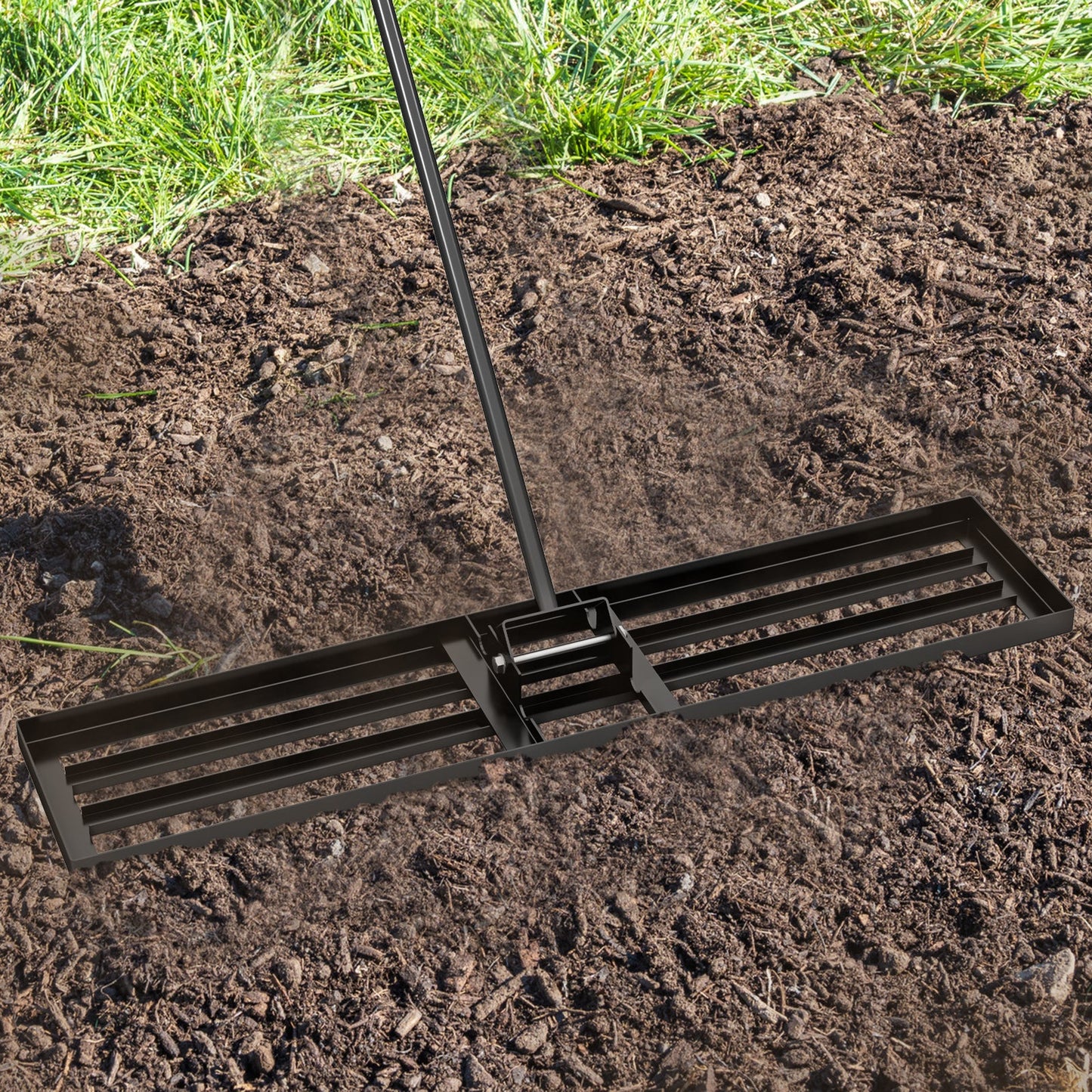 75/91/106 x 25cm Lawn Leveling Rak with Ergonomic Handle-117 x 25 cm-Black