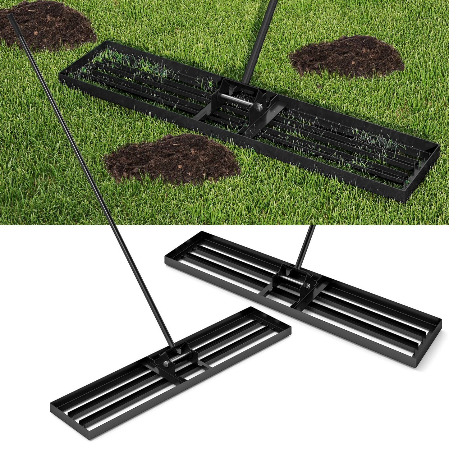 75/91/106 x 25cm Lawn Leveling Rak with Ergonomic Handle-117 x 25 cm-Black