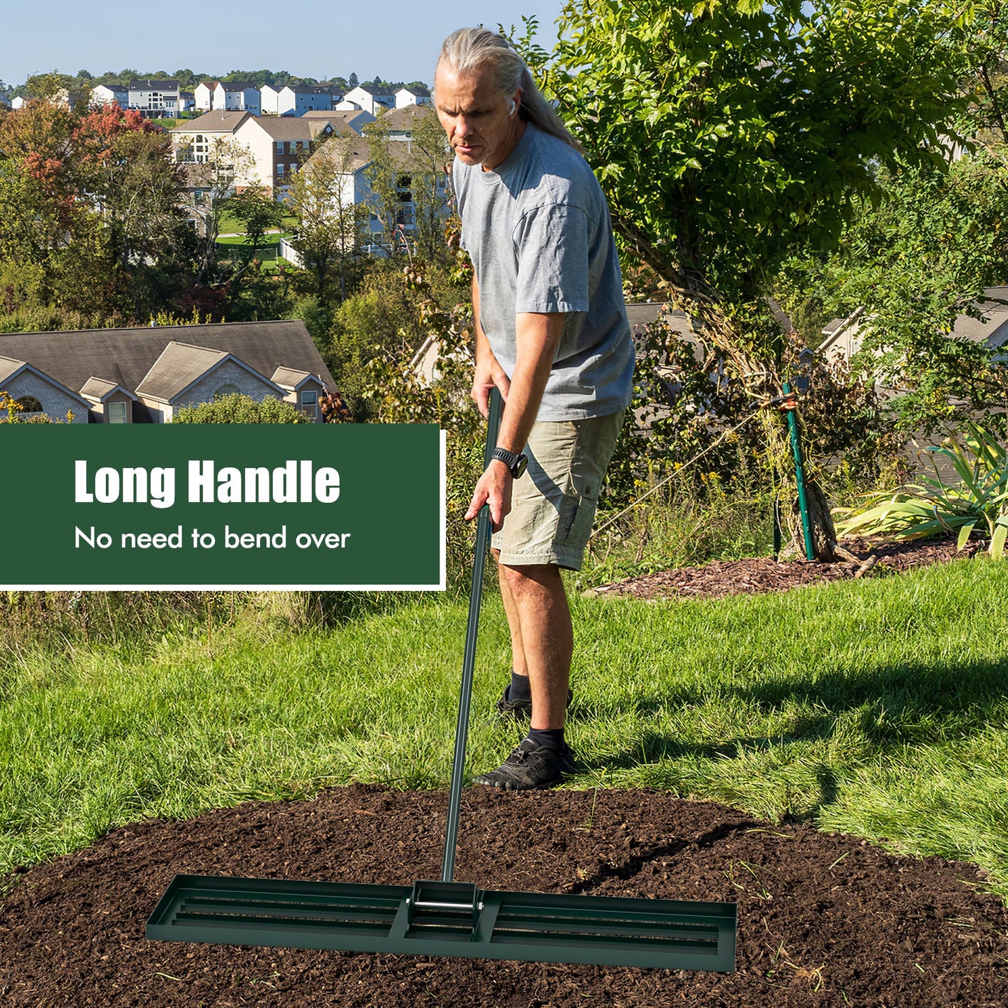 75/91/106 x 25cm Lawn Leveling Rak with Ergonomic Handle-117 x 25 cm-Green