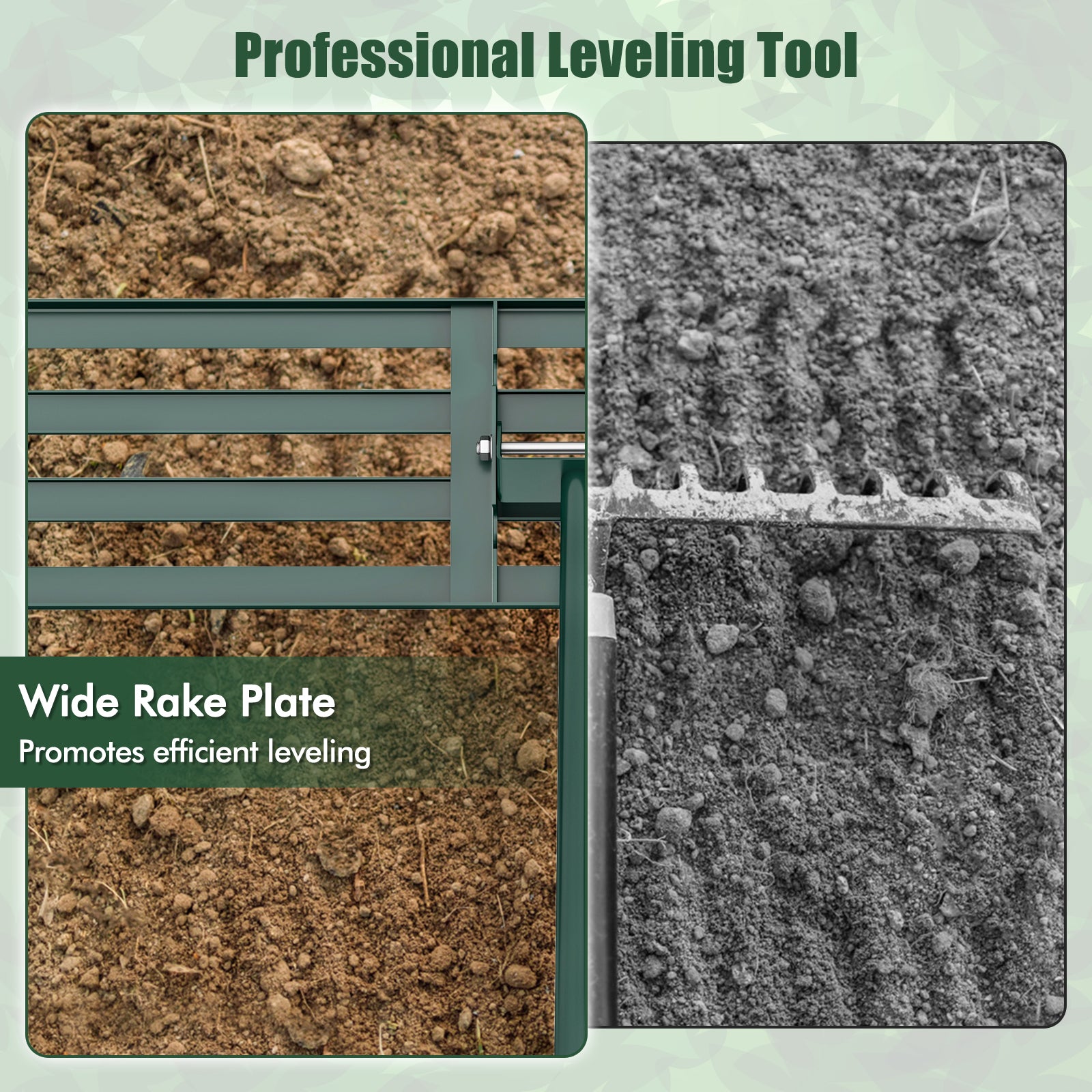 75/91/106 x 25cm Lawn Leveling Rak with Ergonomic Handle-117 x 25 cm-Green