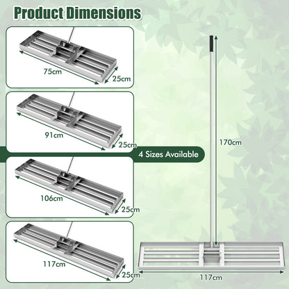 75/91/106 x 25cm Lawn Leveling Rak with Ergonomic Handle-117 x 25 cm-Silver