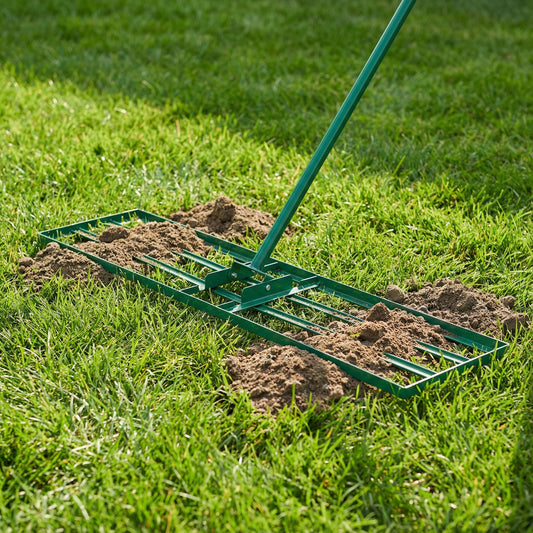 Lawn Leveling Rake with 177cm Adjustable Long Handle and Anti-Slip Grip-Green