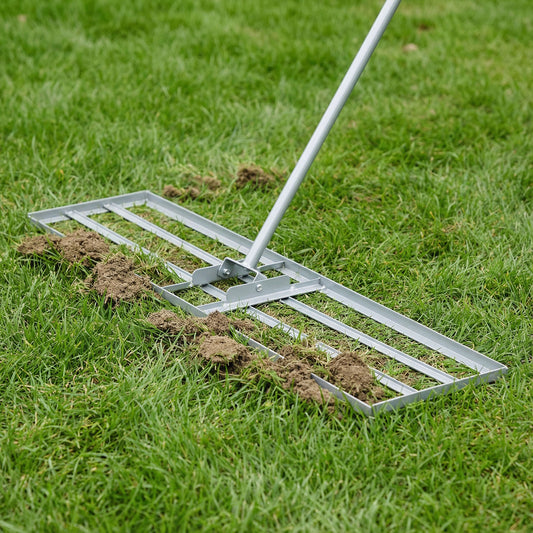Lawn Leveling Rake with 177cm Adjustable Long Handle and Anti-Slip Grip-Silver