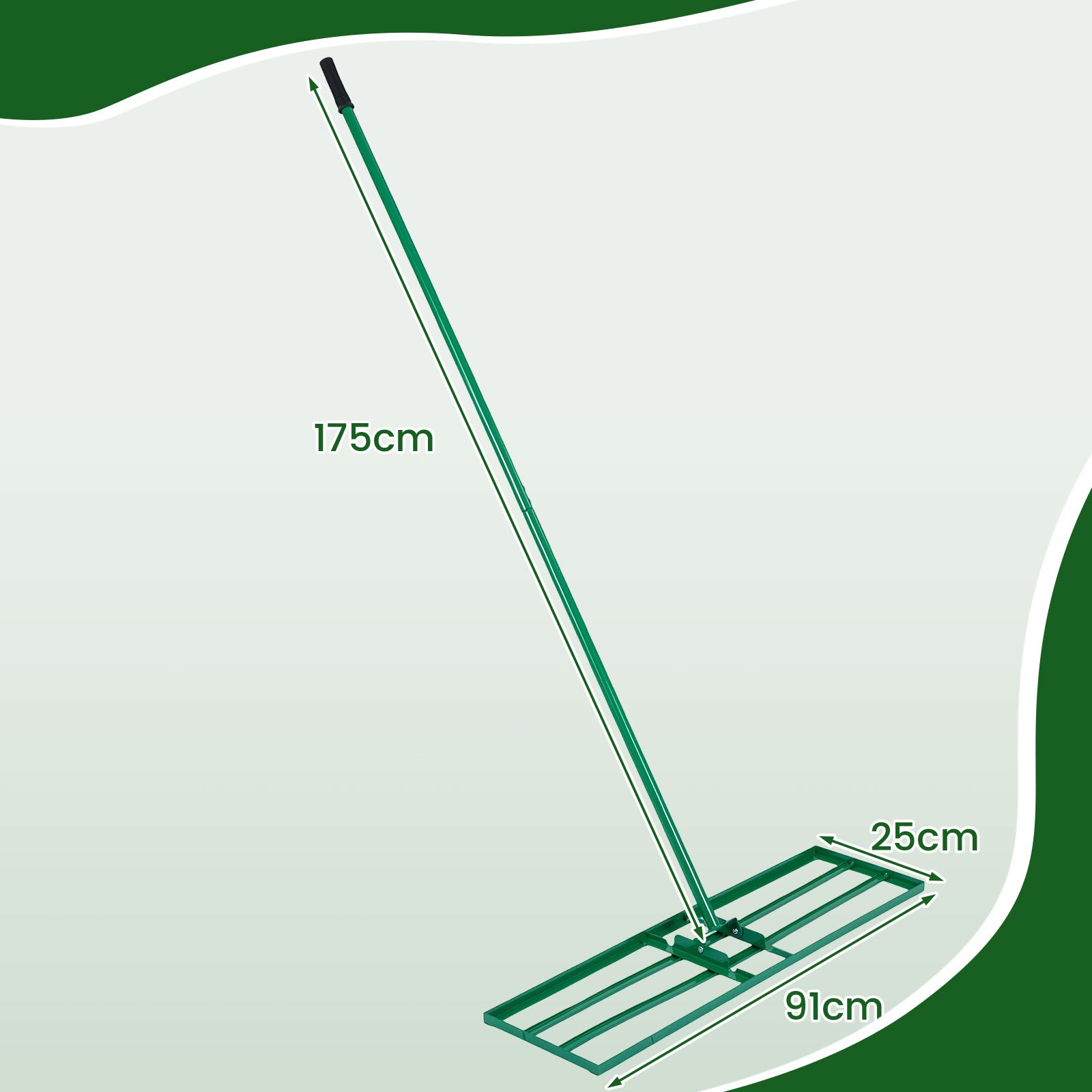 Lawn Leveling Rake with Adjustable Handle and Rotating U-Head for Topsoil-Green