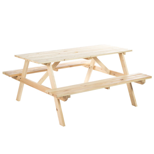 Outsunny 6 Seater Wooden Picnic Table Bench for Outdoor Garden or Patio with Parasol Cutout 150 cm Natural Wood Finish