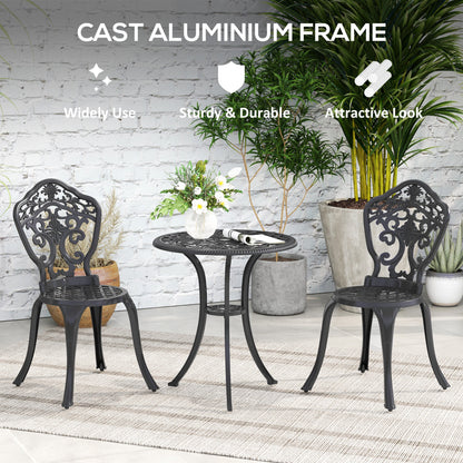 Outsunny Three-Piece Aluminium Floral Bistro Set - Black