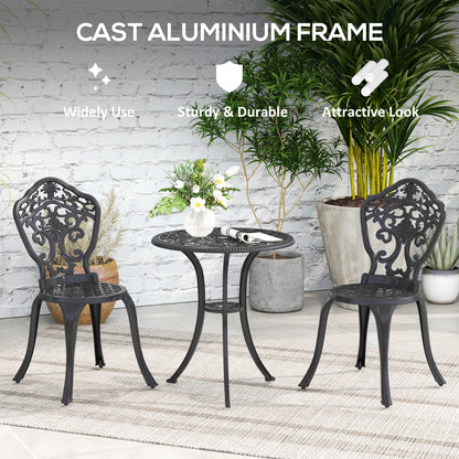 Zestaw bistro Outsunny z trzema elementami aluminiowymi w kwiaty – czarny