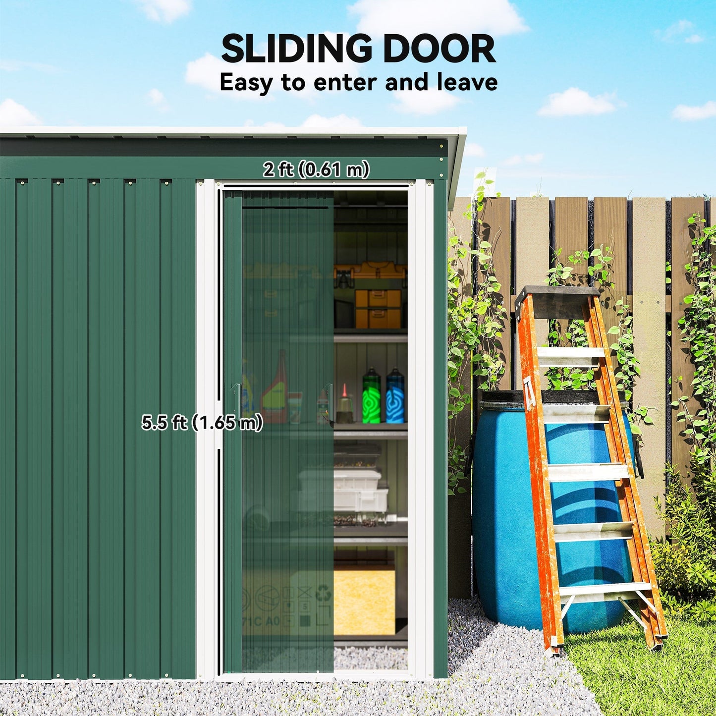Outsunny 5 x 3ft Garden Storage Shed with Sliding Door and Sloped Roof Outdoor Equipment Tool, Green
