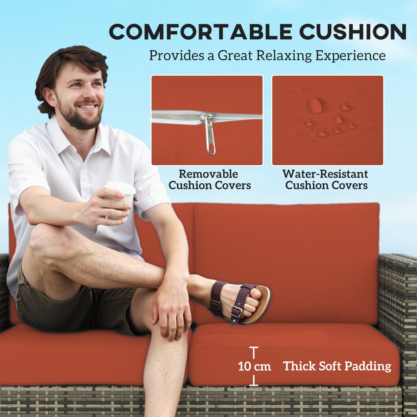 Outsunny 2-osobowe meble ogrodowe, sofa rattanowa z miękką wyściełaną poduszką i podłokietnikami, wiklinowa ogrodowa sofa dwuosobowa na patio, szara